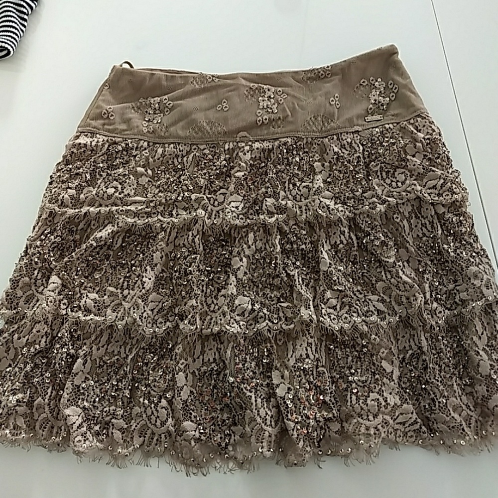 Liu Jo Tiered Lace Sequin Skirt - Beige Y2K Boho Fairycore
